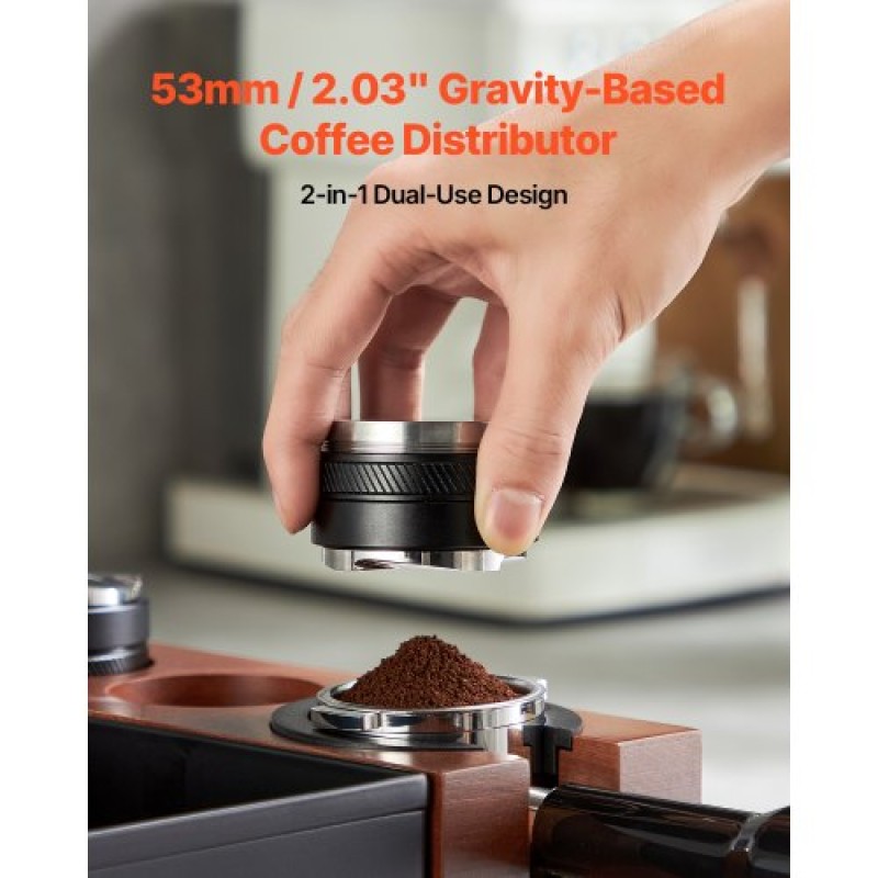VEVOR Coffee Distributor 53mm, 2-σε-1 Ρυθμιζόμενος Διανομέας Espresso με βάση σε σχήμα βεντιλατέρ, Coffee Distributor 304 από ανοξείδωτο ατσάλι με σχέδιο εύκολης αποσυναρμολόγησης