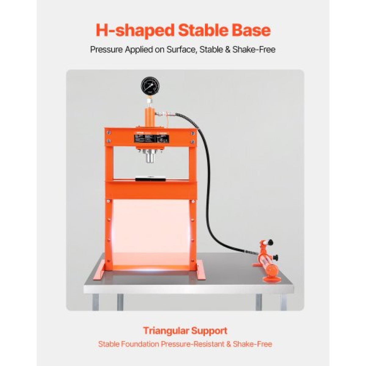 VEVOR Hydraulic Shop Press, 10 T H-Frame Shop Press με πλάκα πρέσας & βάση σχήματος H, σταθερή υδραυλική πρέσα ρυθμιζόμενη στο πάτωμα γκαράζ με ανακουφιστική βαλβίδα, κατάλληλη για κάμψη, ίσιωμα & στάμπα