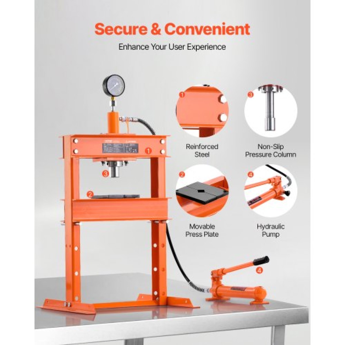 VEVOR Hydraulic Shop Press, 10 T H-Frame Shop Press με πλάκα πρέσας & βάση σχήματος H, σταθερή υδραυλική πρέσα ρυθμιζόμενη στο πάτωμα γκαράζ με ανακουφιστική βαλβίδα, κατάλληλη για κάμψη, ίσιωμα & στάμπα