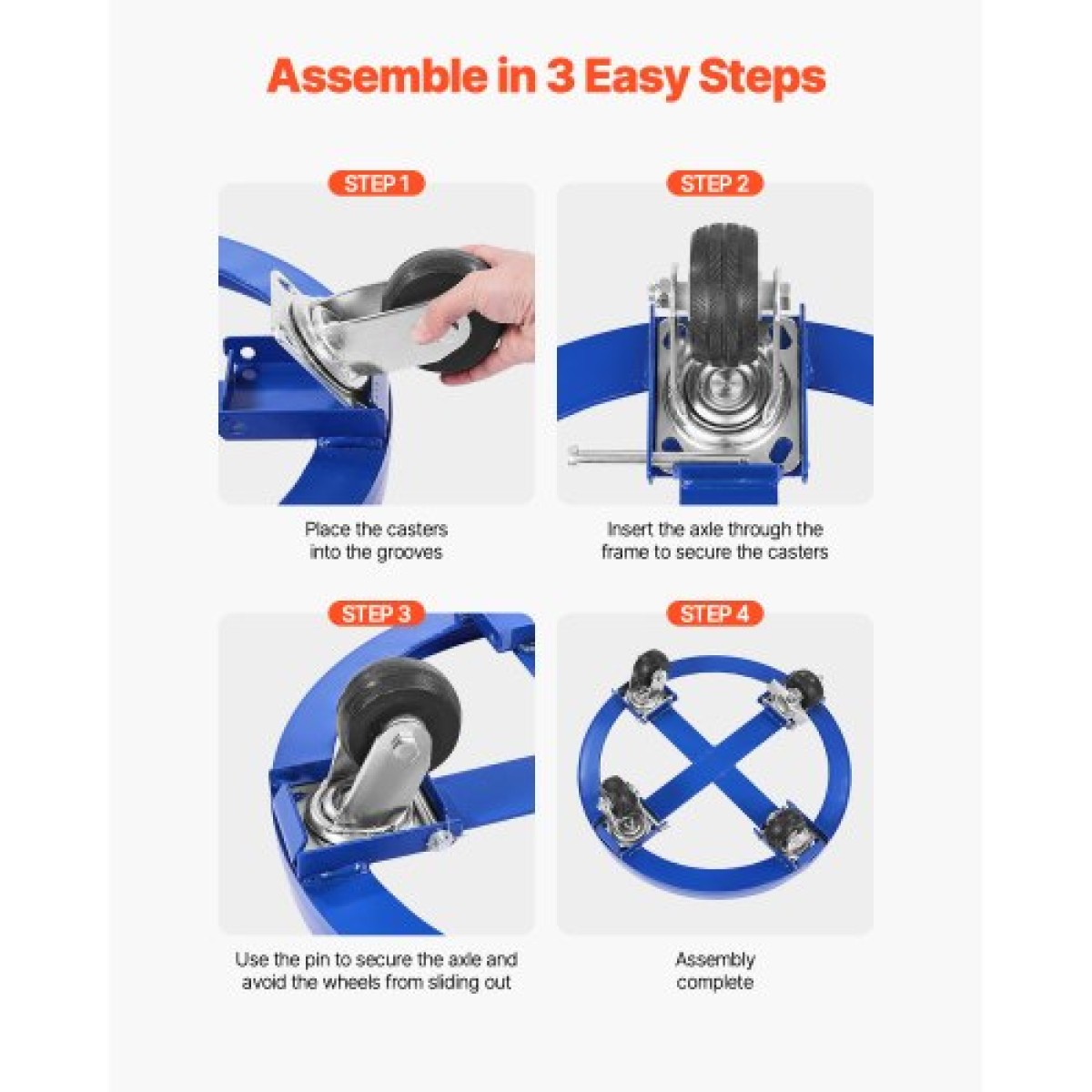 VEVOR 55 γαλόνι Drum Dolly, χωρητικότητα 2000 lbs, Dolly βαρέως τύπου με σταυρωτά στηρίγματα και 4 περιστρεφόμενους τροχούς τροχού, κουκλάκια χειρός φορτηγού χωρίς ανατροπή για χειρισμό τυμπάνων αποθήκης, μπλε