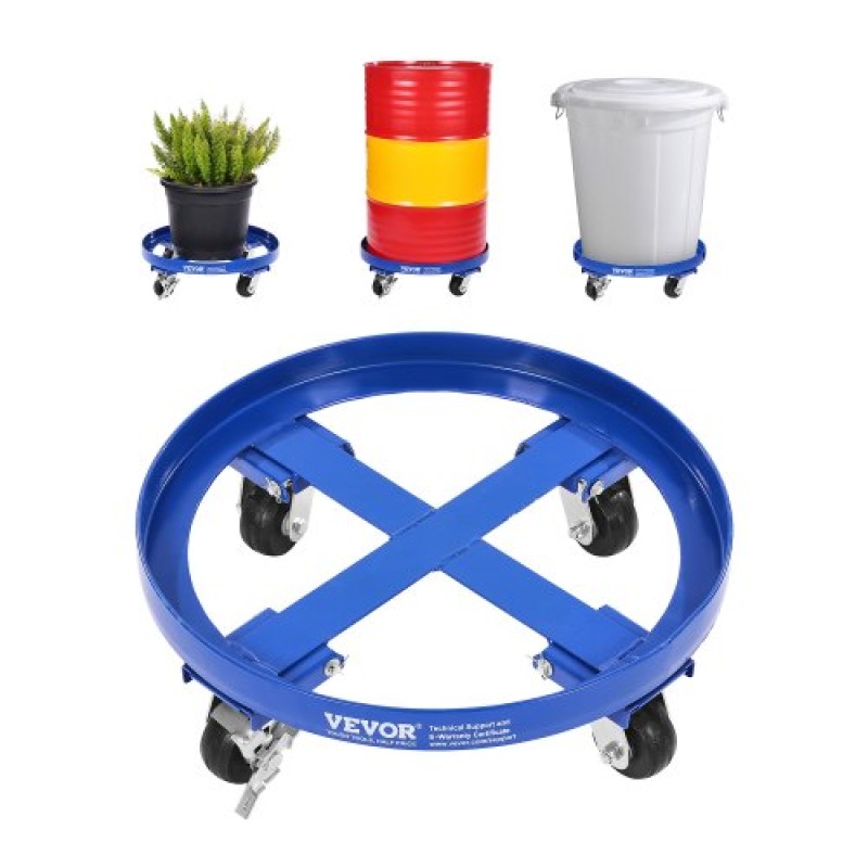 VEVOR 55 γαλόνι Drum Dolly, χωρητικότητα 2000 lbs, Dolly βαρέως τύπου με σταυρωτά στηρίγματα και 4 περιστρεφόμενους τροχούς τροχού, κουκλάκια χειρός φορτηγού χωρίς ανατροπή για χειρισμό τυμπάνων αποθήκης, μπλε