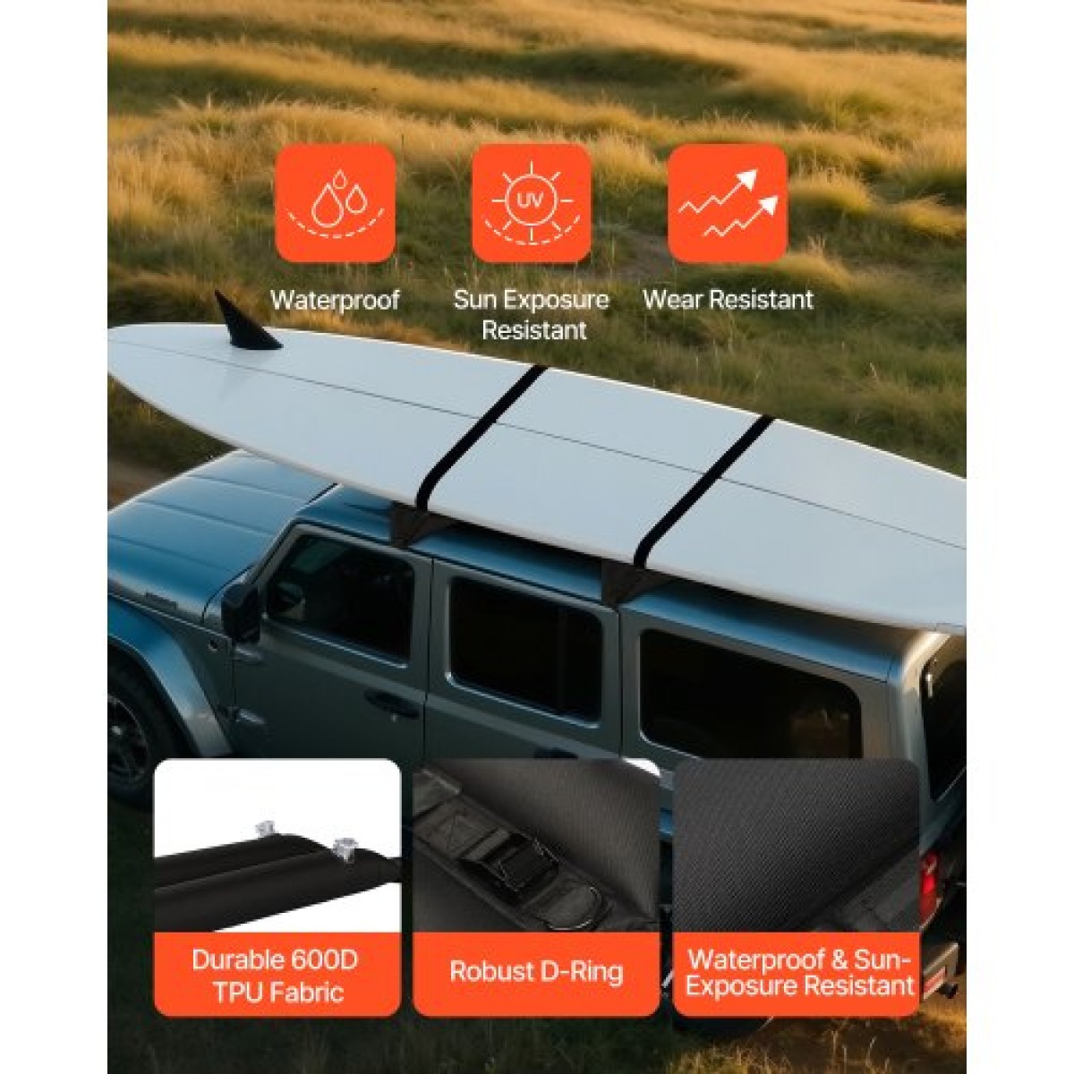 Φουσκωτές μαλακές ράβδους οροφής VEVOR, Universal rack rack οροφής αυτοκινήτου 37,6 ιντσών, 88LBS φόρτωσης αποσκευών με 2 ιμάντες και σχοινιά, αντλία αέρα χειρός, τσάντα αποθήκευσης για κανό, σανίδες του σερφ