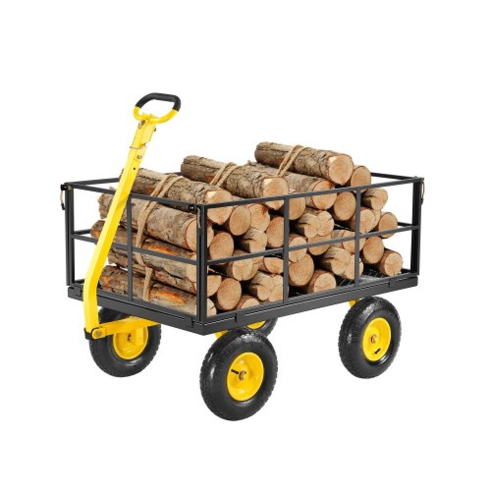 VEVOR 1400 Lbs Steel Garden Cart, Heavy Duty Pullable Garden Wagon Yard Cart, 2 in 1 Outdoor Metal Utility Wagon Yard Trailer με ελαστικά παντός εδάφους 13", αφαιρούμενες πλευρές πλέγματος και περιστρεφόμενη λαβή 180°