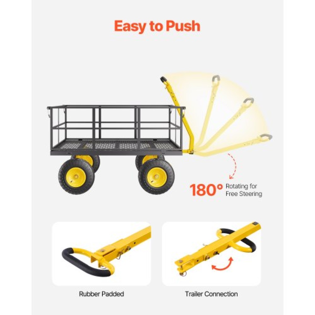VEVOR 1400 Lbs Steel Garden Cart, Heavy Duty Pullable Garden Wagon Yard Cart, 2 in 1 Outdoor Metal Utility Wagon Yard Trailer με ελαστικά παντός εδάφους 13", αφαιρούμενες πλευρές πλέγματος και περιστρεφόμενη λαβή 180°