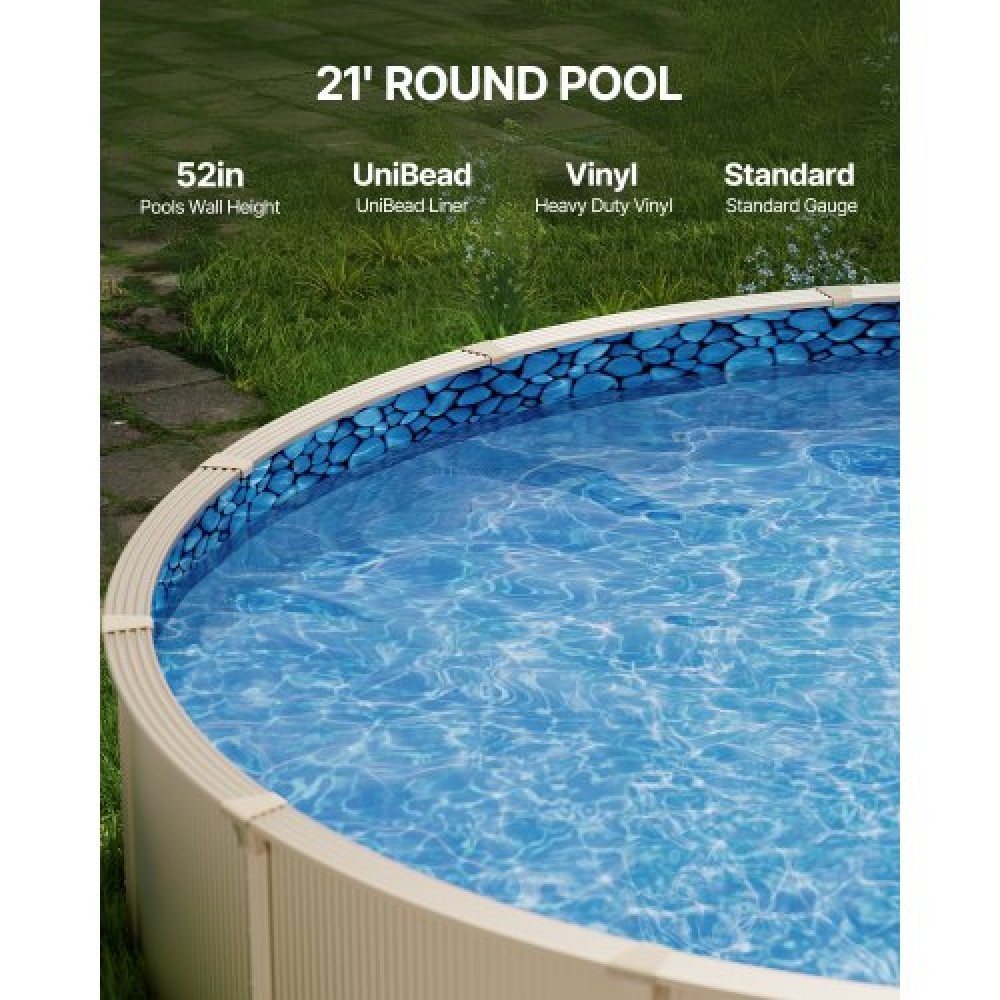 VEVOR 21-ft Round Above Pool Liner, Unibead Pool Liners, Standard Gauge, Ύψος τοίχου 52 ιντσών, Σχεδιασμένο για πισίνες με ατσάλι πάνω από το έδαφος