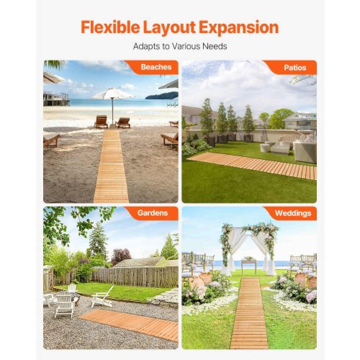 VEVOR Wooden Garden Pathway, 8 ft L x 17 in W, Αντιολισθητικός ίσιος διάδρομος κήπου, Roll Out Cedar Outdoor Walkway Path με σύνδεση με συρματόσχοινο, Διακοσμητικό πλακόστρωτο κήπου για γαμήλιο πάρτι στην πίσω αυλή