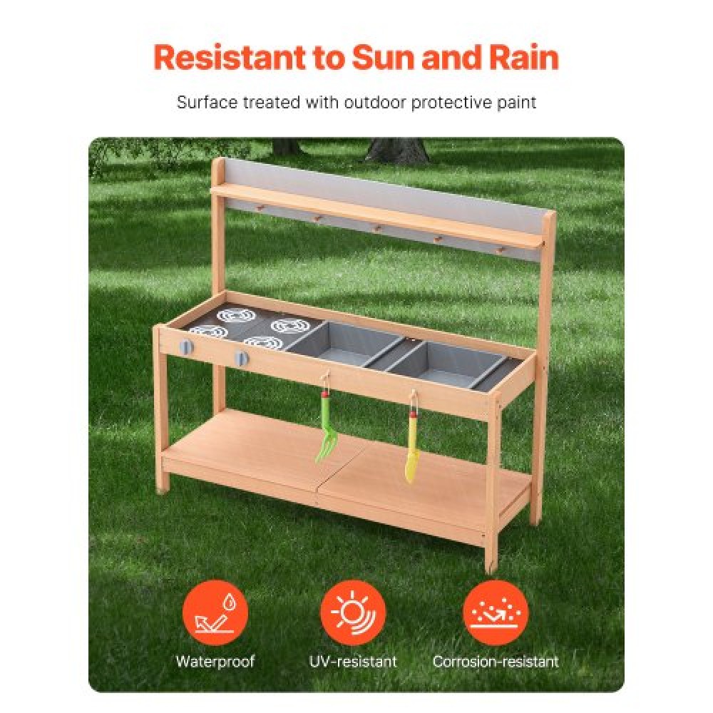 VEVOR Mud Kitchen για Παιδιά, Ξύλινο Σετ Κουζίνας Παιχνιδιών με Αξεσουάρ, Υπαίθριο Σετ Παιχνιδιού, Υπαίθρια Κουζίνα Pretend Play για Αγόρια και Κορίτσια, Μικρό Παιχνίδι Κουζίνα με εστίες και νεροχύτη