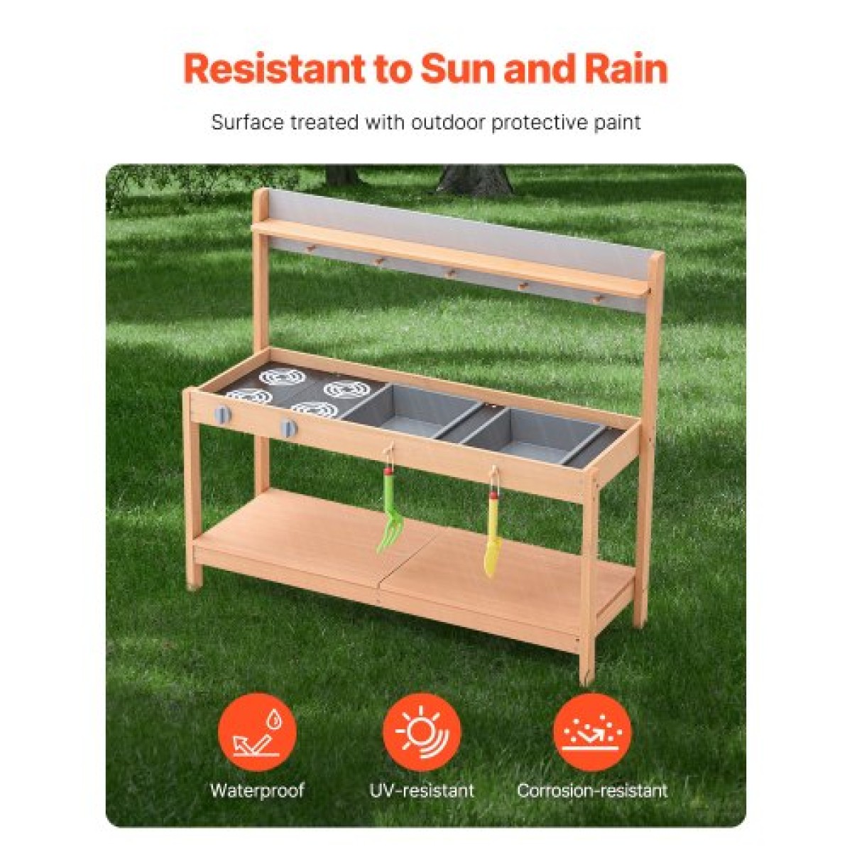 VEVOR Mud Kitchen για Παιδιά, Ξύλινο Σετ Κουζίνας Παιχνιδιών με Αξεσουάρ, Υπαίθριο Σετ Παιχνιδιού, Υπαίθρια Κουζίνα Pretend Play για Αγόρια και Κορίτσια, Μικρό Παιχνίδι Κουζίνα με εστίες και νεροχύτη