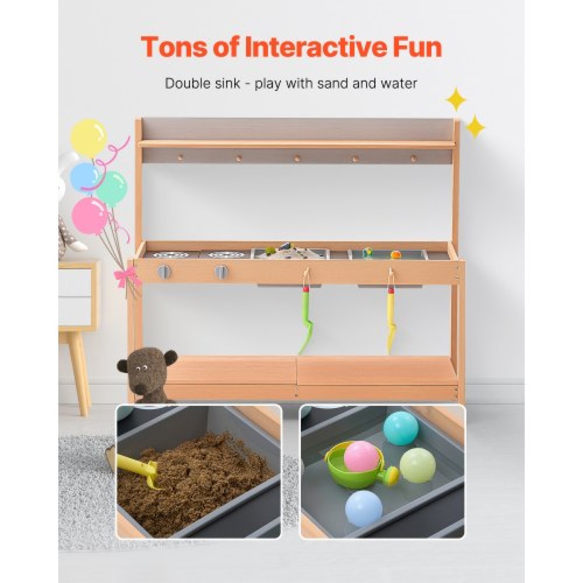 VEVOR Mud Kitchen για Παιδιά, Ξύλινο Σετ Κουζίνας Παιχνιδιών με Αξεσουάρ, Υπαίθριο Σετ Παιχνιδιού, Υπαίθρια Κουζίνα Pretend Play για Αγόρια και Κορίτσια, Μικρό Παιχνίδι Κουζίνα με εστίες και νεροχύτη