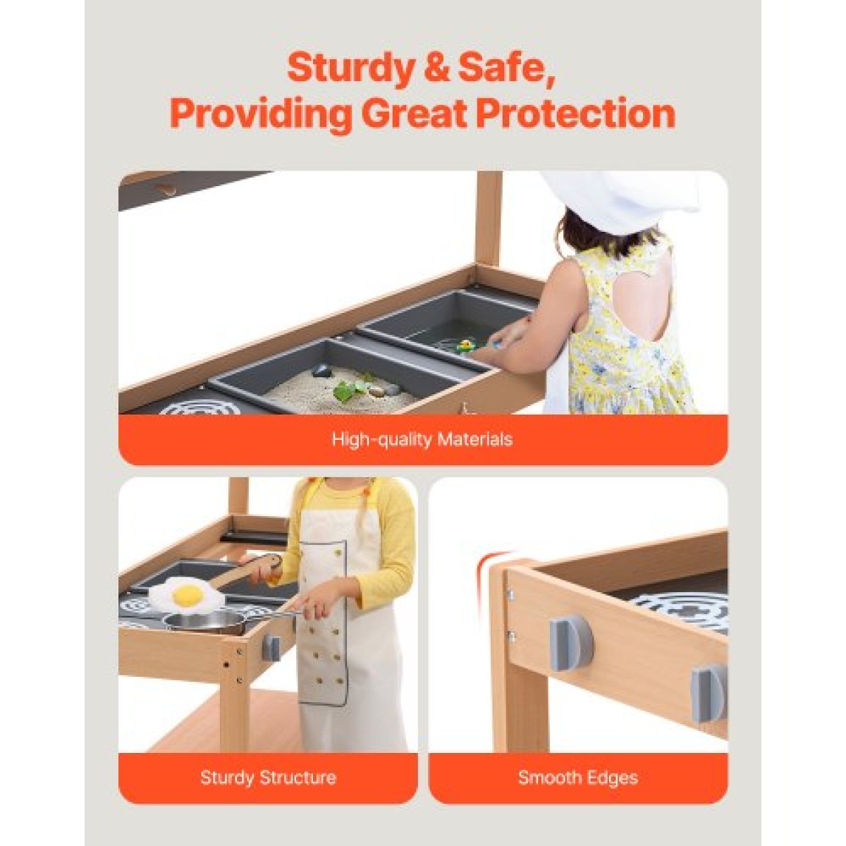 VEVOR Mud Kitchen για Παιδιά, Ξύλινο Σετ Κουζίνας Παιχνιδιών με Αξεσουάρ, Υπαίθριο Σετ Παιχνιδιού, Υπαίθρια Κουζίνα Pretend Play για Αγόρια και Κορίτσια, Μικρό Παιχνίδι Κουζίνα με εστίες και νεροχύτη
