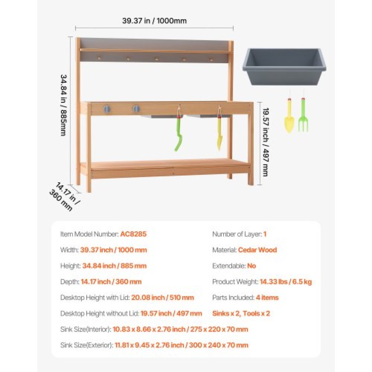 VEVOR Mud Kitchen για Παιδιά, Ξύλινο Σετ Κουζίνας Παιχνιδιών με Αξεσουάρ, Υπαίθριο Σετ Παιχνιδιού, Υπαίθρια Κουζίνα Pretend Play για Αγόρια και Κορίτσια, Μικρό Παιχνίδι Κουζίνα με εστίες και νεροχύτη