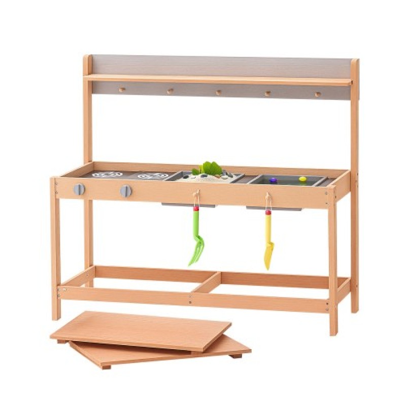 VEVOR Mud Kitchen για Παιδιά, Ξύλινο Σετ Κουζίνας Παιχνιδιών με Αξεσουάρ, Υπαίθριο Σετ Παιχνιδιού, Υπαίθρια Κουζίνα Pretend Play για Αγόρια και Κορίτσια, Μικρό Παιχνίδι Κουζίνα με εστίες και νεροχύτη