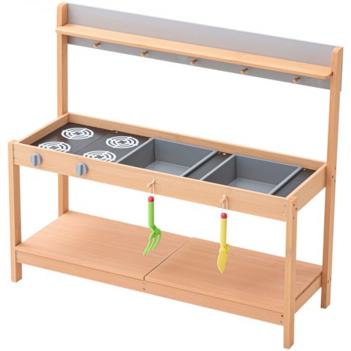 VEVOR Mud Kitchen για Παιδιά, Ξύλινο Σετ Κουζίνας Παιχνιδιών με Αξεσουάρ, Υπαίθριο Σετ Παιχνιδιού, Υπαίθρια Κουζίνα Pretend Play για Αγόρια και Κορίτσια, Μικρό Παιχνίδι Κουζίνα με εστίες και νεροχύτη