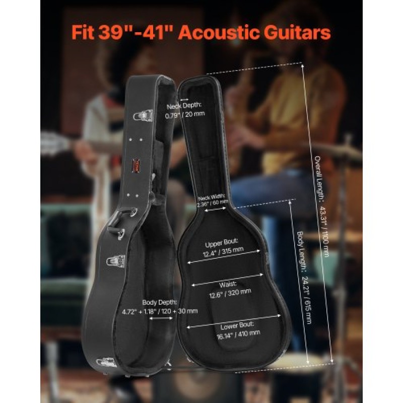 Σκληρή θήκη VEVOR Acoustic Guitar 43,31 in / 110 cm με κλειδαριά και πλήκτρα για ακουστική κιθάρα
