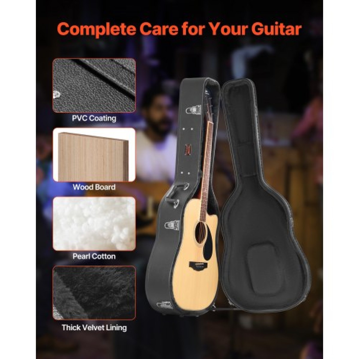 Σκληρή θήκη VEVOR Acoustic Guitar 43,31 in / 110 cm με κλειδαριά και πλήκτρα για ακουστική κιθάρα