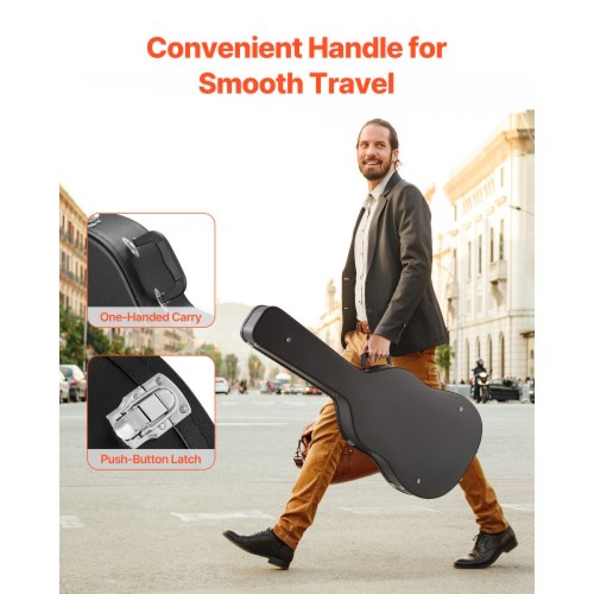 Σκληρή θήκη VEVOR Acoustic Guitar 43,31 in / 110 cm με κλειδαριά και πλήκτρα για ακουστική κιθάρα