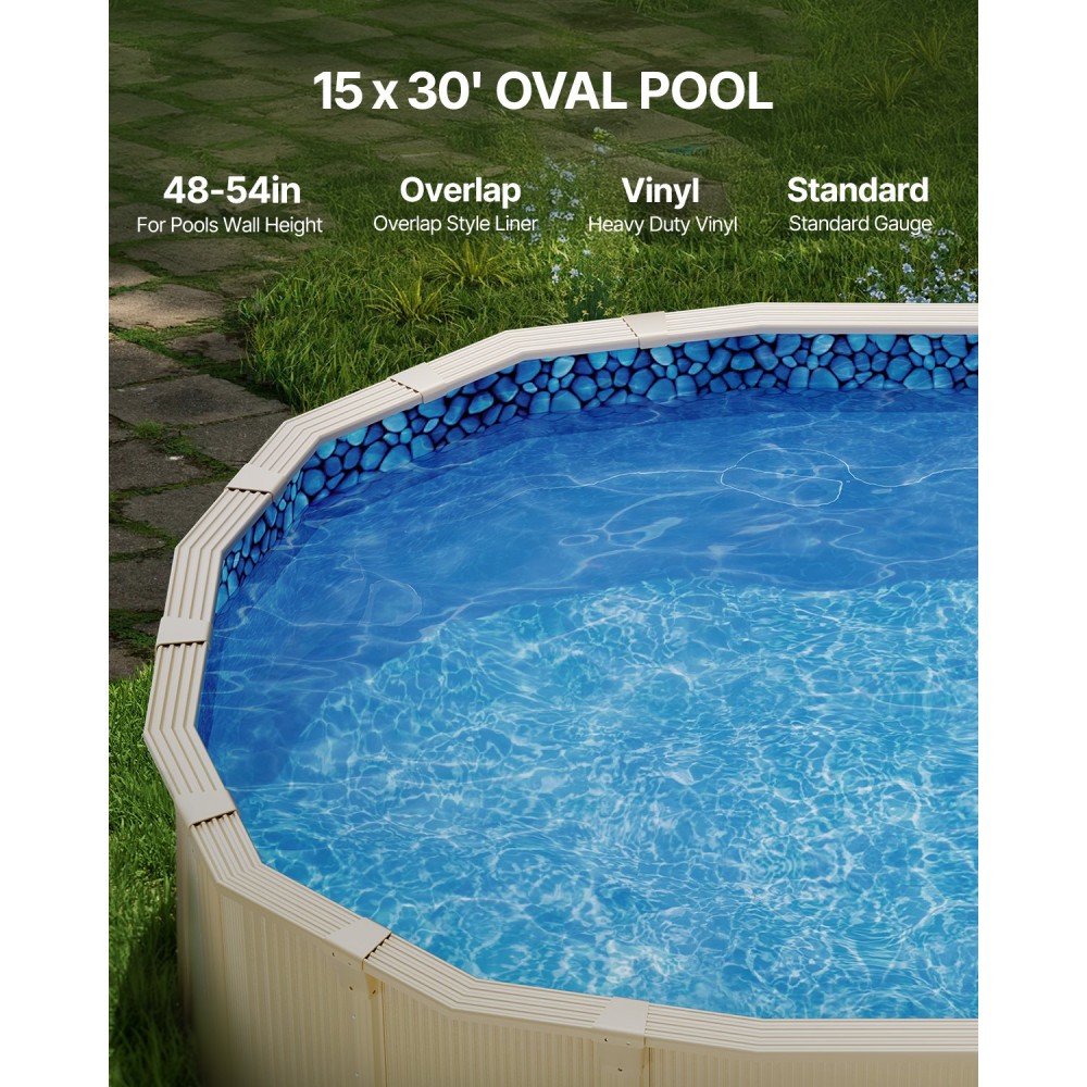 VEVOR 15 x 30 ft οβάλ επένδυση πισίνας, στιλ επικάλυψης πάνω από το έδαφος, ύψος τοίχου 48 έως 54 ίντσες, ανθεκτική επένδυση πισίνας, βινύλιο κανονικού διαμετρήματος, για πισίνες με ατσάλι πάνω από το έδαφος