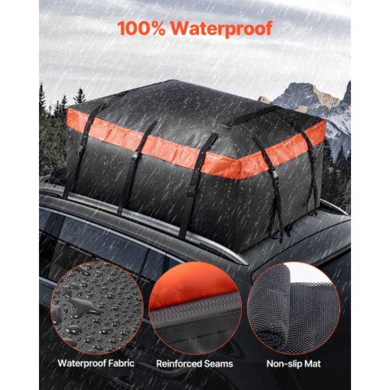 Τσάντα μεταφοράς φορτίου VEVOR Car Rooftop Cargo, 20 Cubic Feet Roof Cargo Carrier, Heavy Duty 840D PVC 100% αδιάβροχη τσάντα αποσκευών οροφής αυτοκινήτου για όλα τα οχήματα με/χωρίς ράφι- με κλειδαριά, αντιολισθητικό χαλάκι, γάντζος 6 θυρών