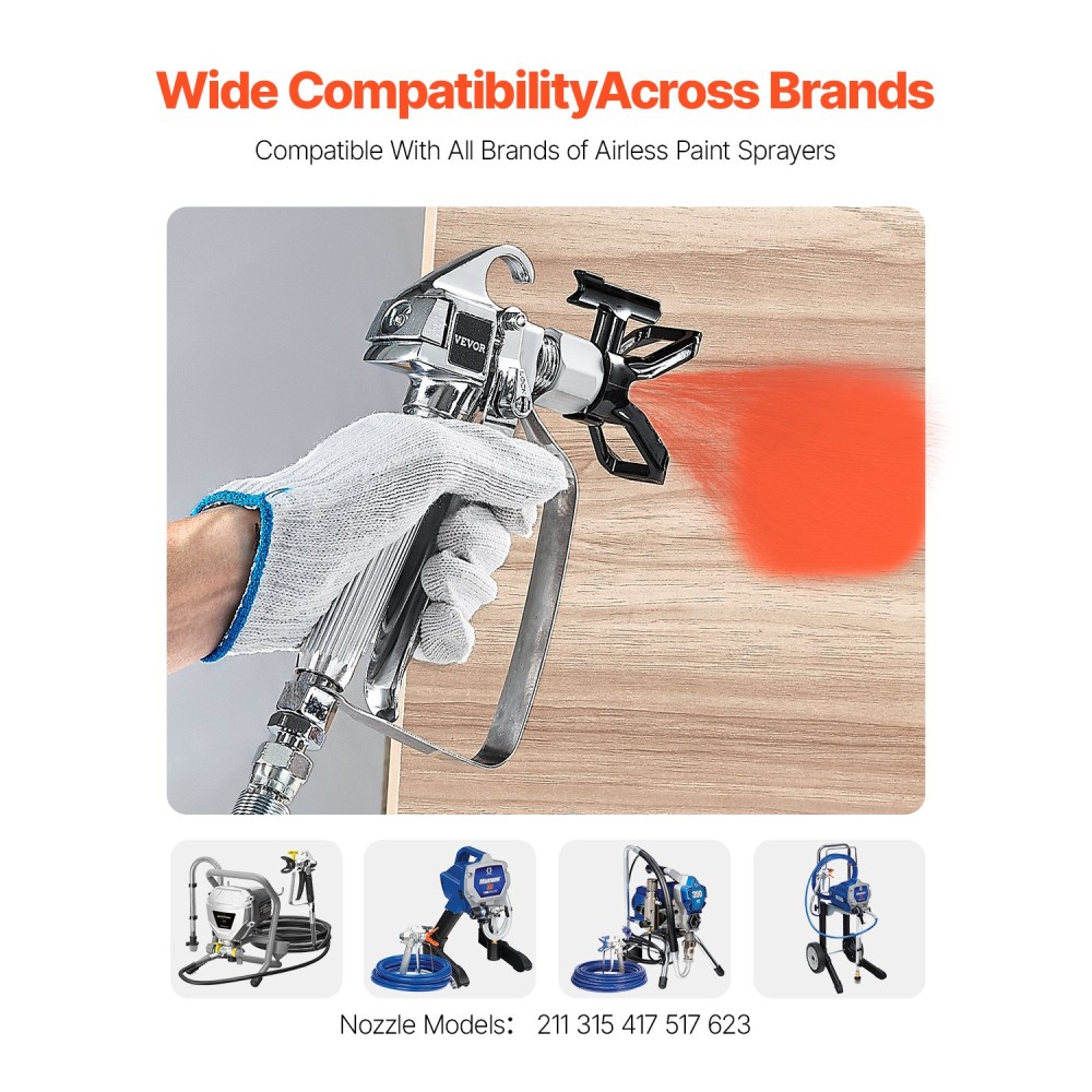 Πιστόλι βαφής VEVOR Airless, 3600PSI πιστόλι ψεκασμού υψηλής πίεσης χωρίς αέρα με 5 άκρες, 211, 315, 417, 517, 623, περιστρεφόμενο σετ πιστολιού ψεκασμού χωρίς αέρα με φίλτρα, βελόνα καθαρισμού και βούρτσα