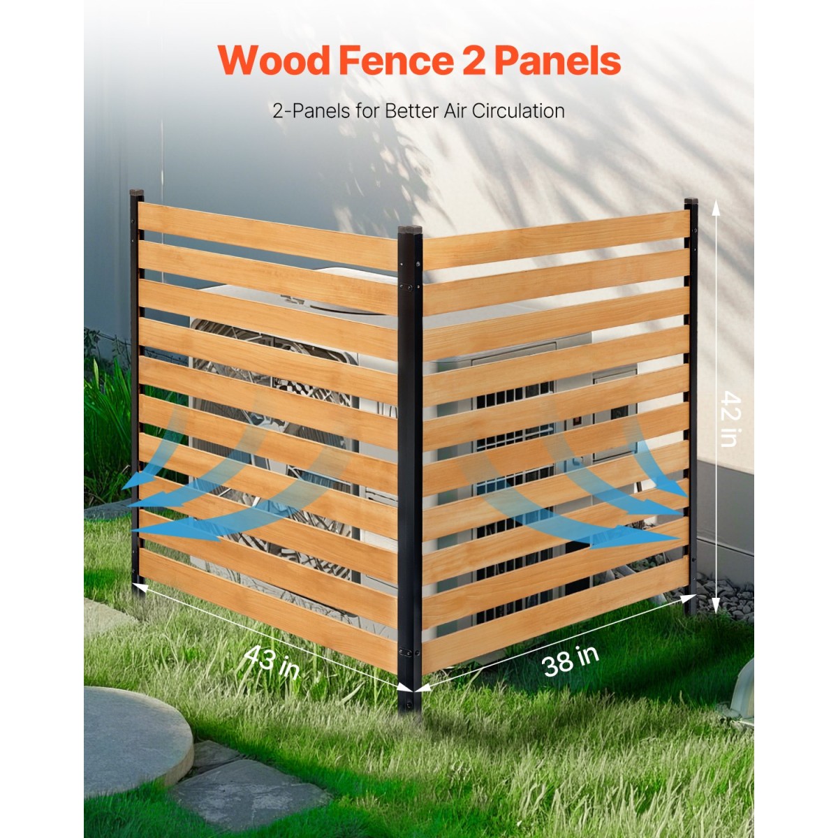 VEVOR Wood Privacy Fence, 38" W x 42" L, Οθόνη φράχτη κλιματιστικού με 2 πάνελ, περίβλημα εξοπλισμού πισίνας με μεταλλικούς πασσάλους, εύκολη εγκατάσταση DIY, Κάδος απορριμμάτων εξωτερικού χώρου για διακόσμηση κήπου