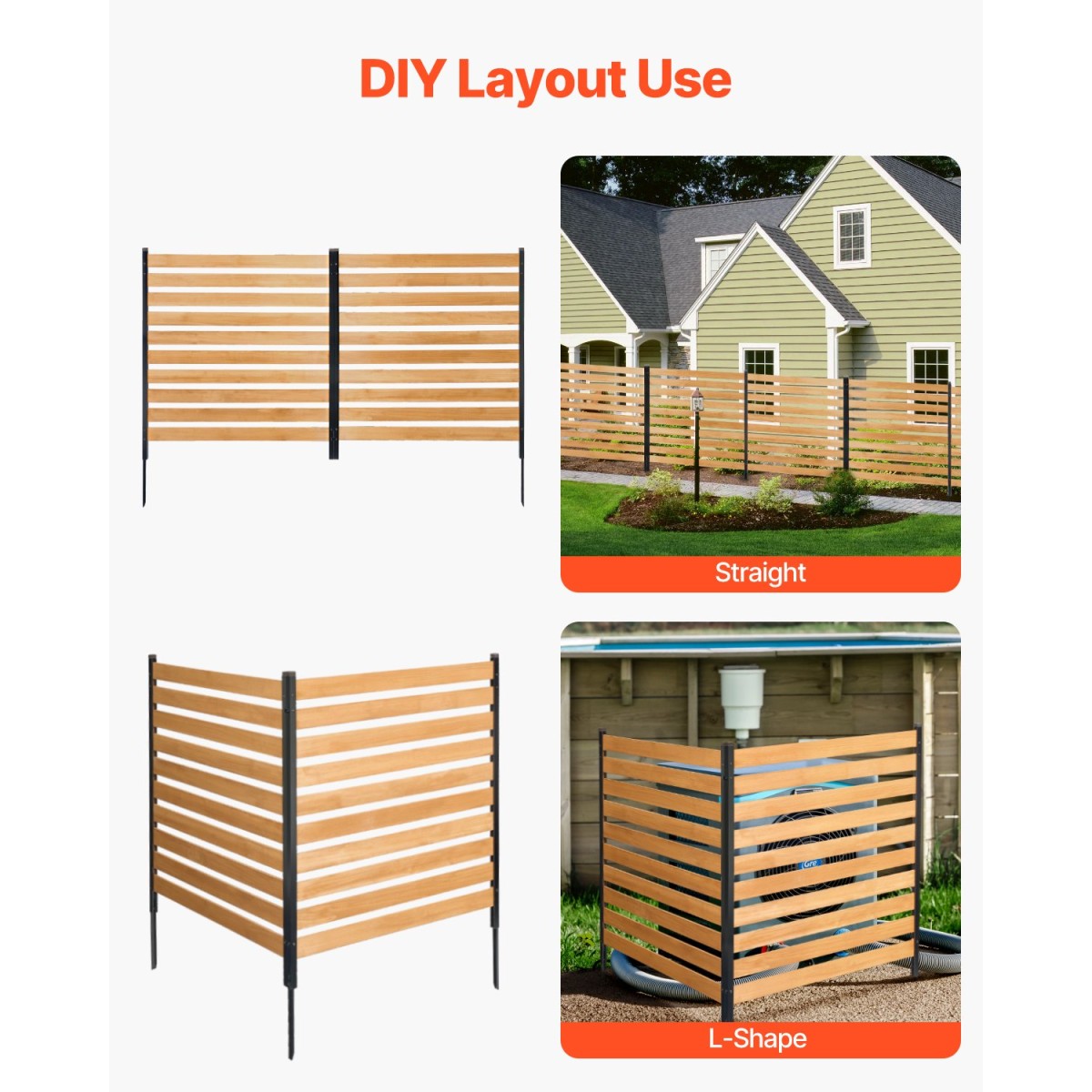 VEVOR Wood Privacy Fence, 38" W x 42" L, Οθόνη φράχτη κλιματιστικού με 2 πάνελ, περίβλημα εξοπλισμού πισίνας με μεταλλικούς πασσάλους, εύκολη εγκατάσταση DIY, Κάδος απορριμμάτων εξωτερικού χώρου για διακόσμηση κήπου