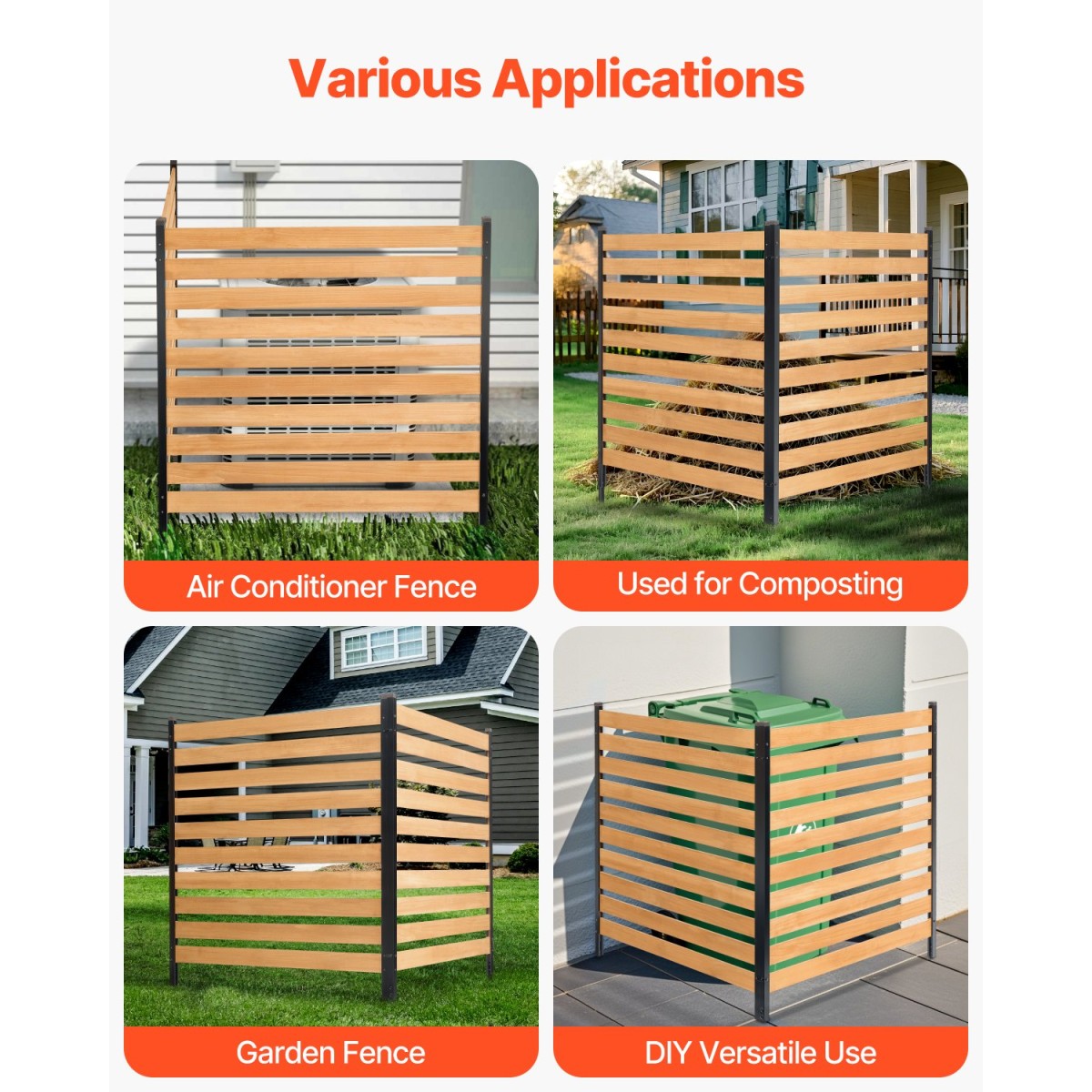 VEVOR Wood Privacy Fence, 38" W x 42" L, Οθόνη φράχτη κλιματιστικού με 2 πάνελ, περίβλημα εξοπλισμού πισίνας με μεταλλικούς πασσάλους, εύκολη εγκατάσταση DIY, Κάδος απορριμμάτων εξωτερικού χώρου για διακόσμηση κήπου