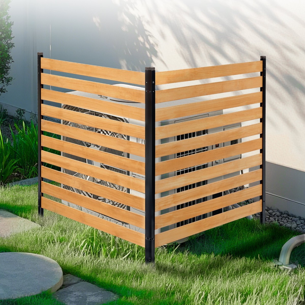 VEVOR Wood Privacy Fence, 38" W x 42" L, Οθόνη φράχτη κλιματιστικού με 2 πάνελ, περίβλημα εξοπλισμού πισίνας με μεταλλικούς πασσάλους, εύκολη εγκατάσταση DIY, Κάδος απορριμμάτων εξωτερικού χώρου για διακόσμηση κήπου