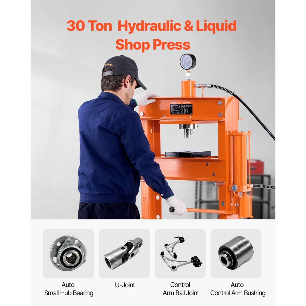 VEVOR Hydraulic Shop Press, 30 T H-Frame Pneumatic Shop Press με πλάκα πρέσας & τριγωνική στήριξη, σταθερή υδραυλική πρέσα ρυθμιζόμενη στο πάτωμα γκαράζ με ανακουφιστική βαλβίδα, κατάλληλη για κάμψη & ίσιωμα