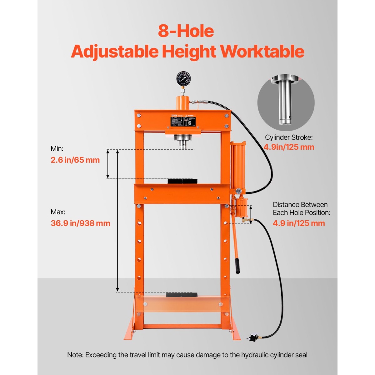 VEVOR Hydraulic Shop Press, 30 T H-Frame Pneumatic Shop Press με πλάκα πρέσας & τριγωνική στήριξη, σταθερή υδραυλική πρέσα ρυθμιζόμενη στο πάτωμα γκαράζ με ανακουφιστική βαλβίδα, κατάλληλη για κάμψη & ίσιωμα