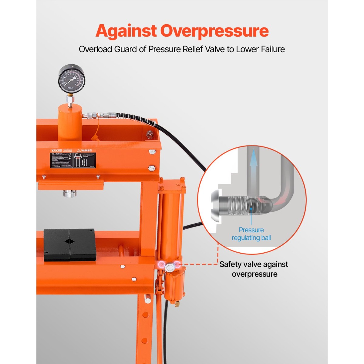 VEVOR Hydraulic Shop Press, 30 T H-Frame Pneumatic Shop Press με πλάκα πρέσας & τριγωνική στήριξη, σταθερή υδραυλική πρέσα ρυθμιζόμενη στο πάτωμα γκαράζ με ανακουφιστική βαλβίδα, κατάλληλη για κάμψη & ίσιωμα