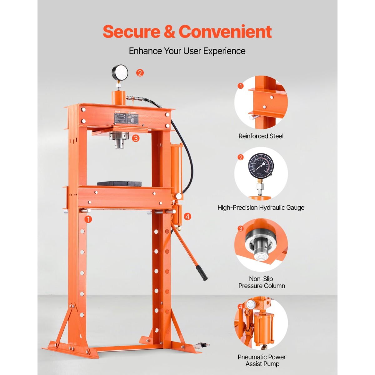 VEVOR Hydraulic Shop Press, 30 T H-Frame Pneumatic Shop Press με πλάκα πρέσας & τριγωνική στήριξη, σταθερή υδραυλική πρέσα ρυθμιζόμενη στο πάτωμα γκαράζ με ανακουφιστική βαλβίδα, κατάλληλη για κάμψη & ίσιωμα
