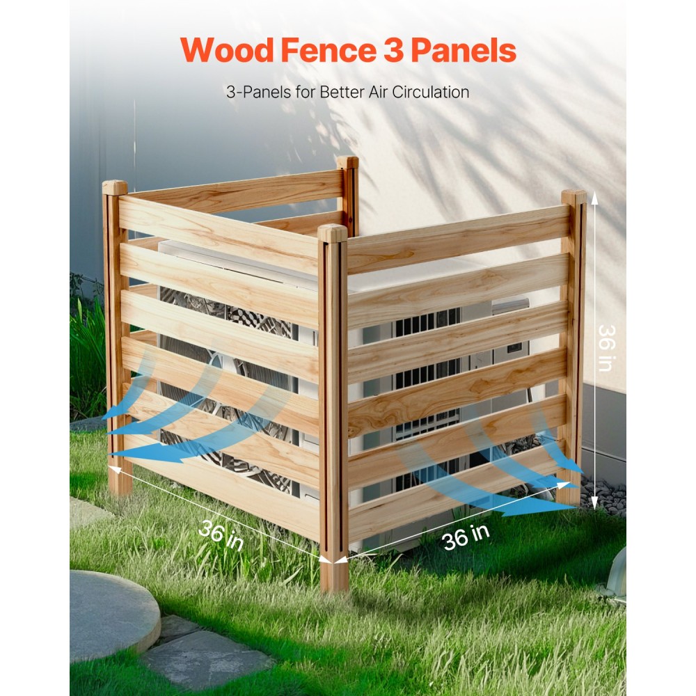 VEVOR Wood Privacy Fence, 36" W x 36" L, Οθόνη φράχτη κλιματιστικού με 3 πάνελ, περίβλημα εξοπλισμού πισίνας με μεταλλικούς πασσάλους, εύκολη εγκατάσταση DIY, Κάδος απορριμμάτων εξωτερικού χώρου για διακόσμηση κήπου