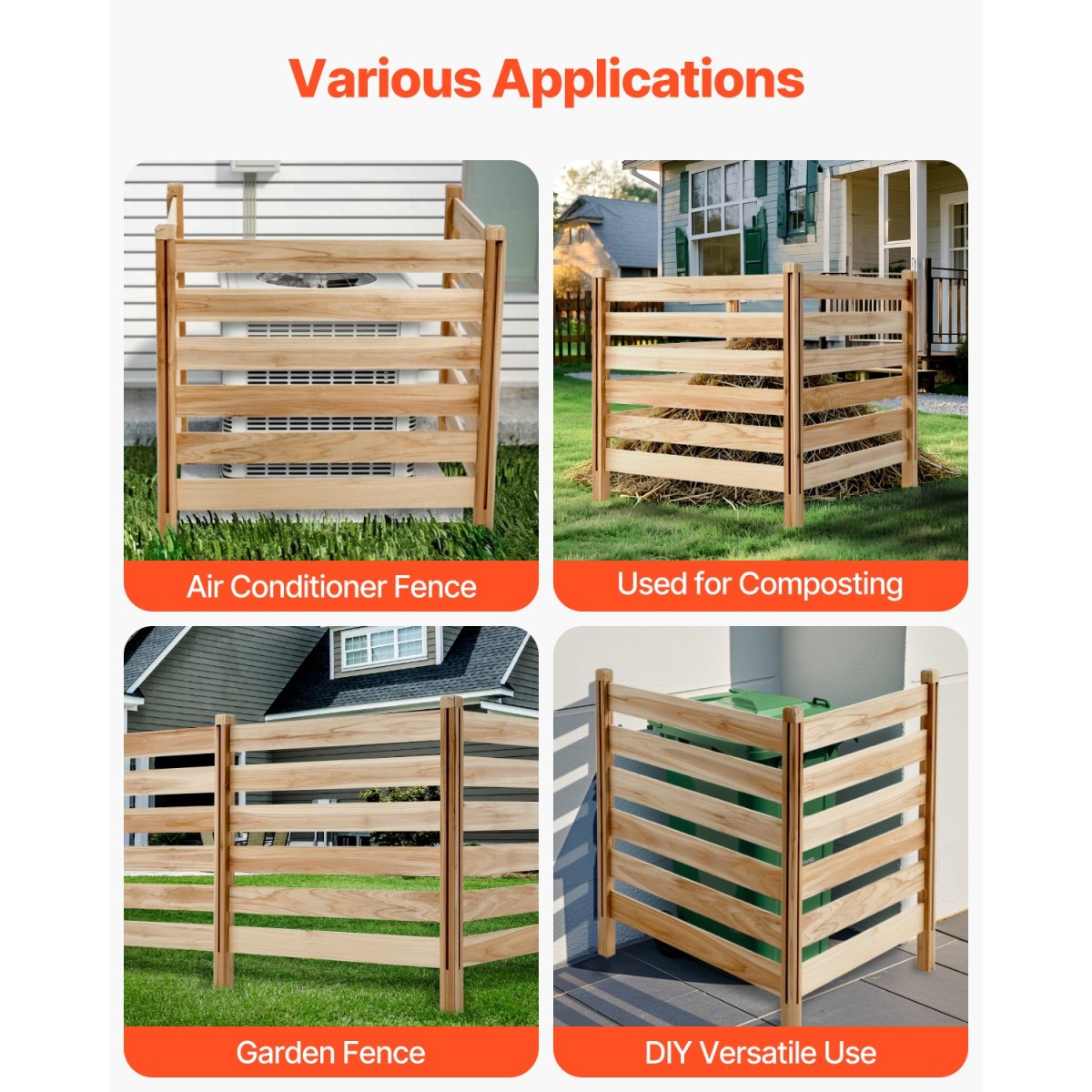 VEVOR Wood Privacy Fence, 36" W x 36" L, Οθόνη φράχτη κλιματιστικού με 3 πάνελ, περίβλημα εξοπλισμού πισίνας με μεταλλικούς πασσάλους, εύκολη εγκατάσταση DIY, Κάδος απορριμμάτων εξωτερικού χώρου για διακόσμηση κήπου