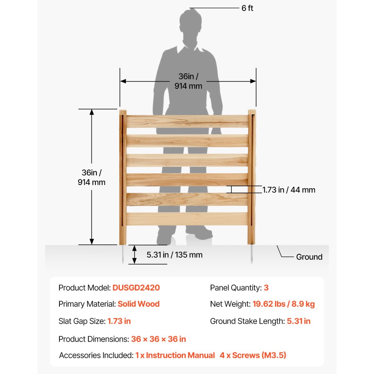 VEVOR Wood Privacy Fence, 36" W x 36" L, Οθόνη φράχτη κλιματιστικού με 3 πάνελ, περίβλημα εξοπλισμού πισίνας με μεταλλικούς πασσάλους, εύκολη εγκατάσταση DIY, Κάδος απορριμμάτων εξωτερικού χώρου για διακόσμηση κήπου