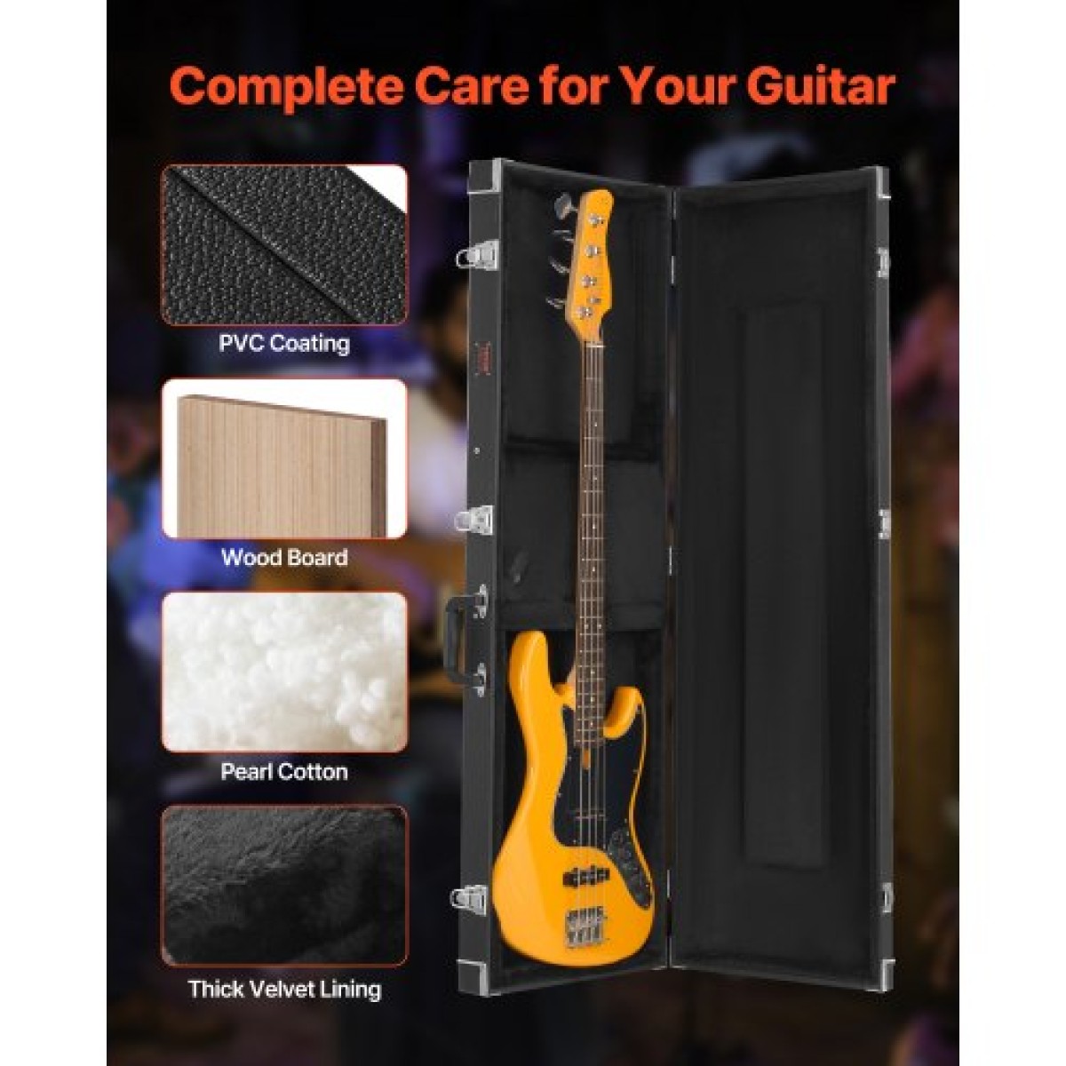 Σκληρή θήκη VEVOR Bass Guitar 122 cm / 48,03 in Αδιάβροχη με κλειδαριά και κλειδί για μπάσο