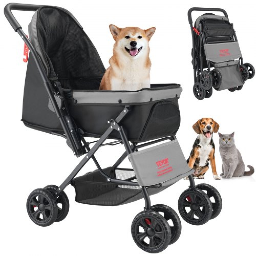 VEVOR Pet Stroller Foldable 4 Wheels Dog Stroller Reversible Handle up to 44lbs