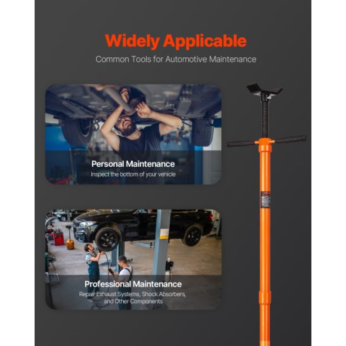 Βάση στήριξης VEVOR Underhoist, Χωρητικότητα 3/4 τόνους κάτω από βάση ανυψωτικού γρύλου, ανύψωση από 52,8 έως 76 ίντσες, βίδα με σπείρωμα αυτοασφάλισης, πόλος λαβής περιστροφής με ρουλεμάν, εξαρτήματα στήριξης οχήματος