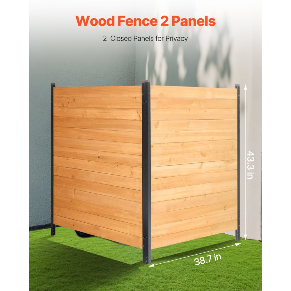 VEVOR Wood Privacy Fence, 38" W x 42" L, 2 πάνελ συμπαγής οθόνη φράχτη κλιματιστικού, περίβλημα εξοπλισμού πισίνας με μεταλλικούς πασσάλους, εύκολη εγκατάσταση DIY, Κάδος απορριμμάτων εξωτερικού χώρου για διακόσμηση κήπου