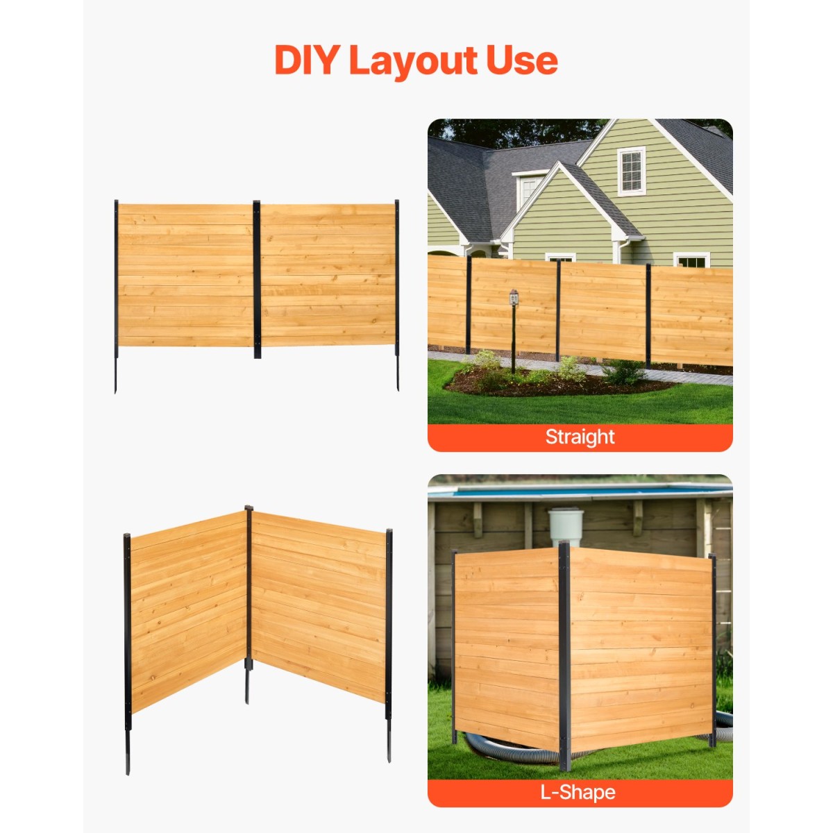 VEVOR Wood Privacy Fence, 38" W x 42" L, 2 πάνελ συμπαγής οθόνη φράχτη κλιματιστικού, περίβλημα εξοπλισμού πισίνας με μεταλλικούς πασσάλους, εύκολη εγκατάσταση DIY, Κάδος απορριμμάτων εξωτερικού χώρου για διακόσμηση κήπου