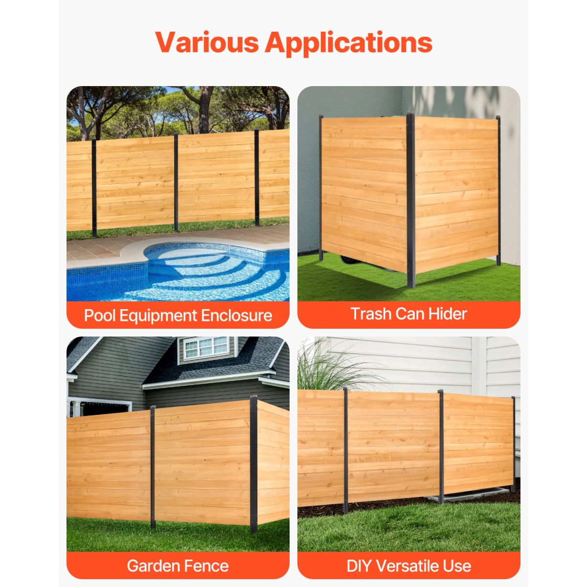 VEVOR Wood Privacy Fence, 38" W x 42" L, 2 πάνελ συμπαγής οθόνη φράχτη κλιματιστικού, περίβλημα εξοπλισμού πισίνας με μεταλλικούς πασσάλους, εύκολη εγκατάσταση DIY, Κάδος απορριμμάτων εξωτερικού χώρου για διακόσμηση κήπου