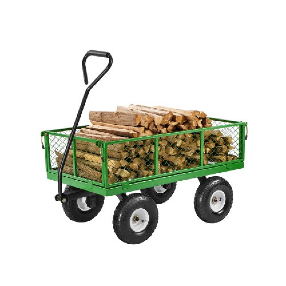 VEVOR 900 Lbs Steel Garden Cart on Wheels, Heavy Duty Pullable Garden Wagon Yard Cart, Outdoor Metal Utility Wagon με ελαστικά 10" και αφαιρούμενες πλευρές από διχτυωτό πλέγμα (μετατροπή σε επίπεδη επιφάνεια) και περιστρεφόμενη λαβή 180°