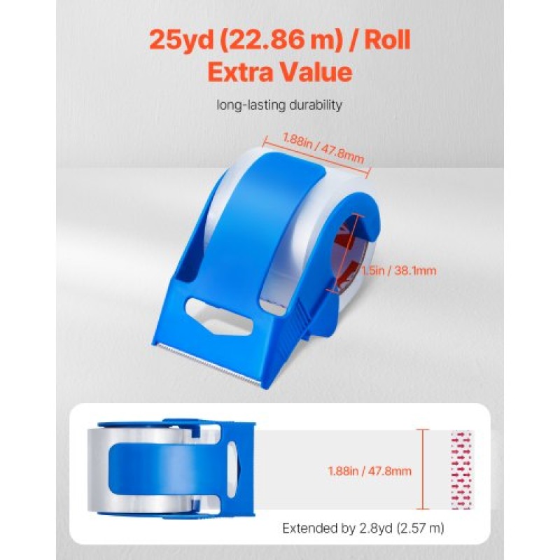 VEVOR Clear Packing Tape, 1,5 ίντσες Core, 6 Rolls 1,88 Inches x 25 Yards Tapepacking with Dispenser, 2,7 Mil Heavy Duty Packaging Tape Σχεδιασμένο για μετακίνηση, αποθήκευση και συσκευασία, αποστολή και αποστολή