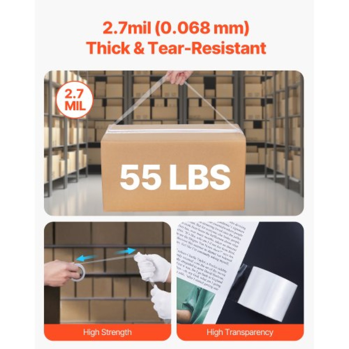 VEVOR Clear Packing Tape, 1,5 ίντσες Core, 6 Rolls 1,88 Inches x 25 Yards Tapepacking with Dispenser, 2,7 Mil Heavy Duty Packaging Tape Σχεδιασμένο για μετακίνηση, αποθήκευση και συσκευασία, αποστολή και αποστολή