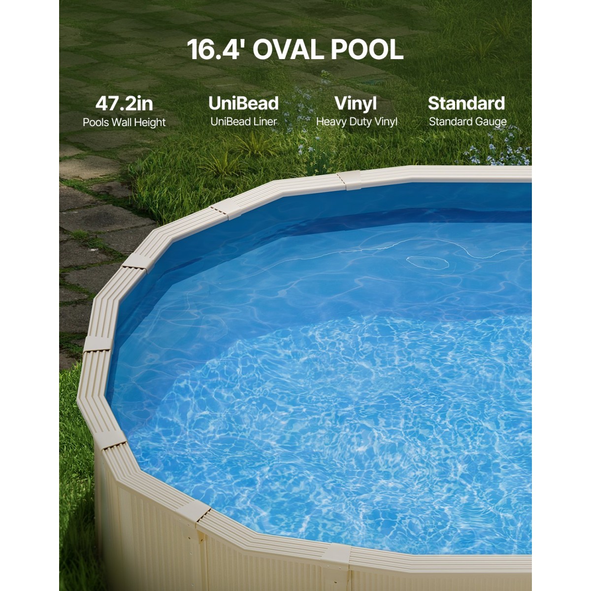 VEVOR Oval Liner Pool, 16,4 x 9,8 ft Pool Liner, Uinbead Style, ανθεκτικό Vinyl Pool Liner, Standard Gauge, Ύψος τοίχου 47 ιντσών, Αντικατάσταση επένδυσης πισίνας για ατσάλινες όψεις πάνω από το έδαφος πισίνες