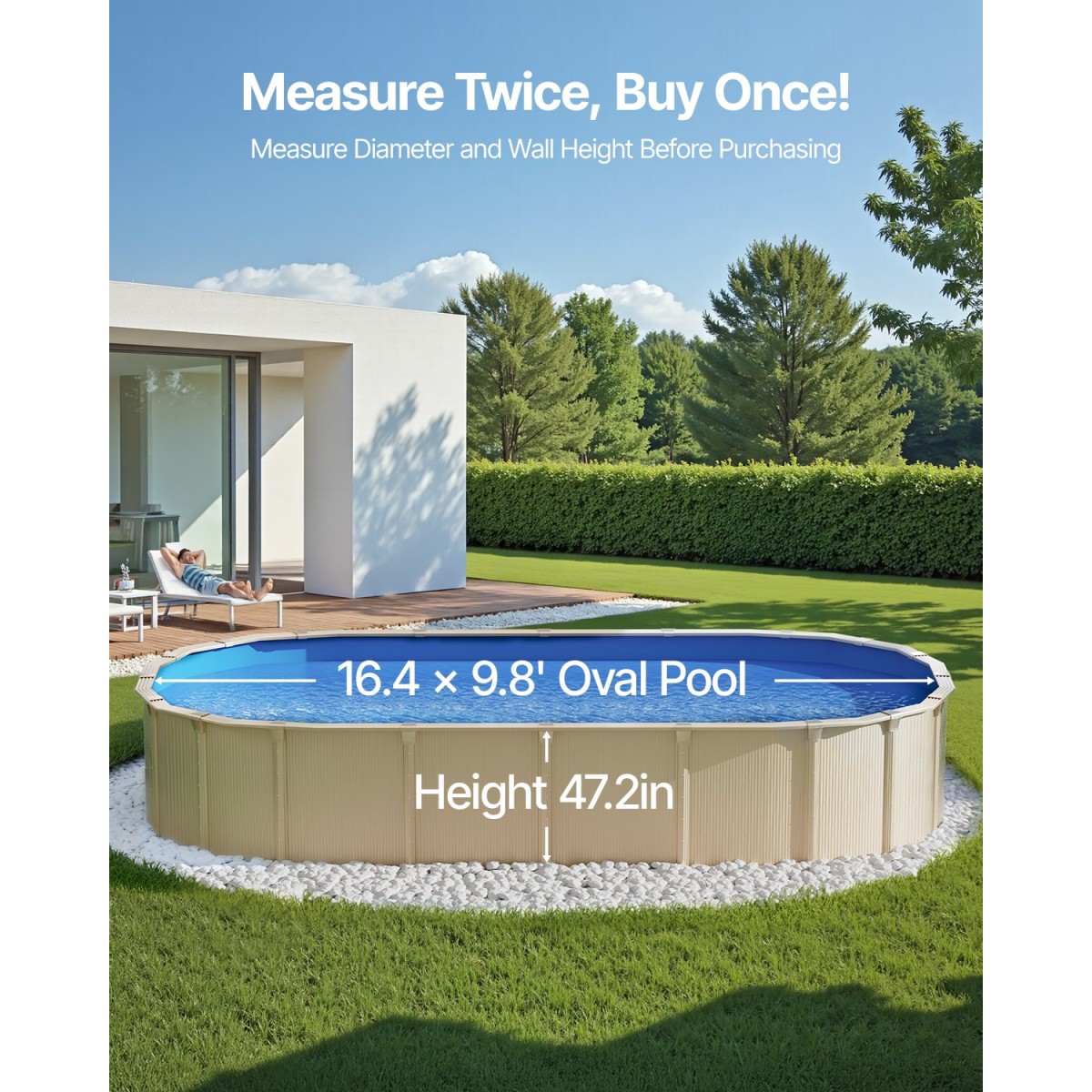 VEVOR Oval Liner Pool, 16,4 x 9,8 ft Pool Liner, Uinbead Style, ανθεκτικό Vinyl Pool Liner, Standard Gauge, Ύψος τοίχου 47 ιντσών, Αντικατάσταση επένδυσης πισίνας για ατσάλινες όψεις πάνω από το έδαφος πισίνες