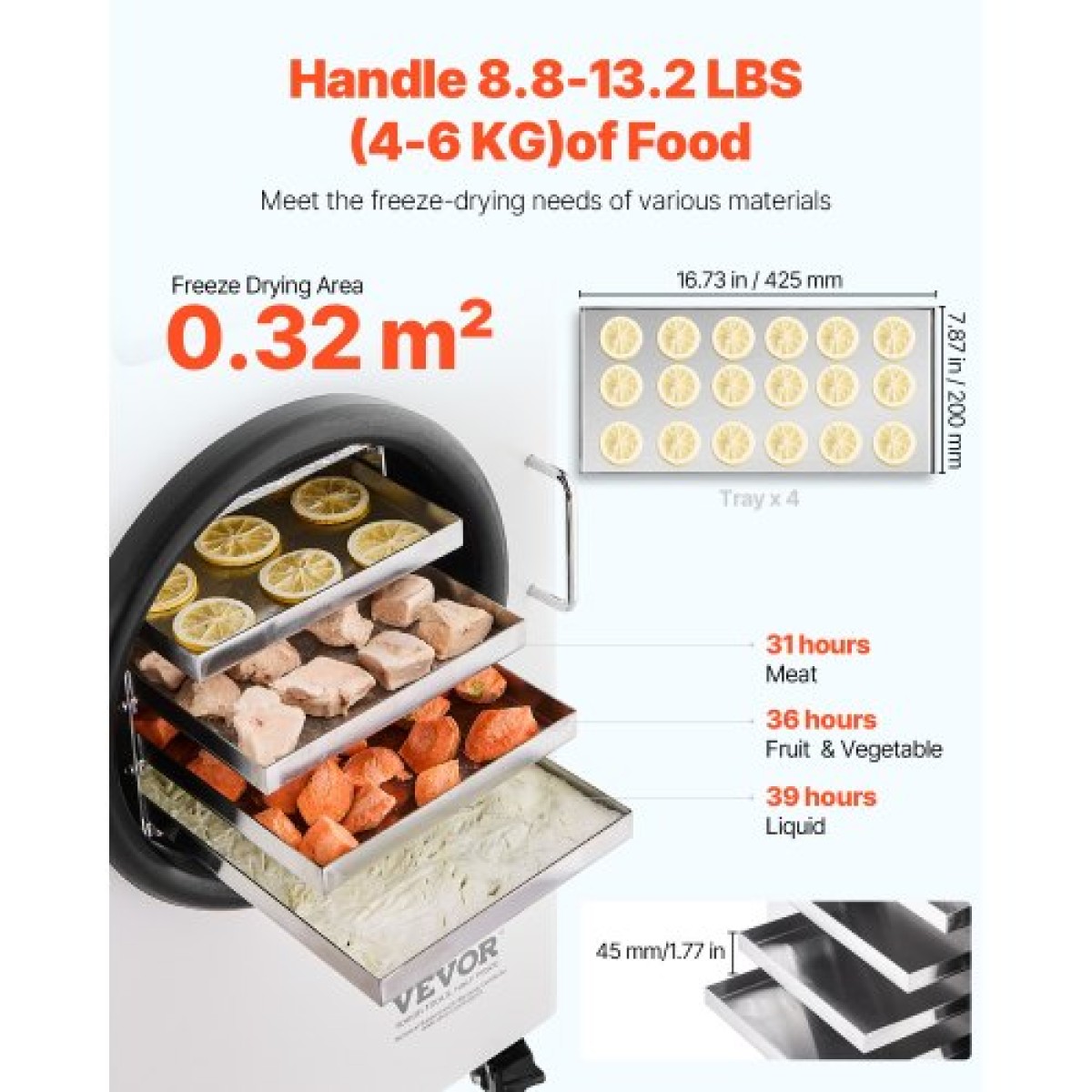 VEVOR Vacuum Freeze Dryer Machine, 8,8-13,2 LBS/Batch Food Freeze Drying Machine με δίσκους 4 στρώσεων, αντλία κενού, ρυθμιζόμενο χρονόμετρο και έλεγχο θερμοκρασίας, για φρούτα λαχανικά κρέας, λευκό