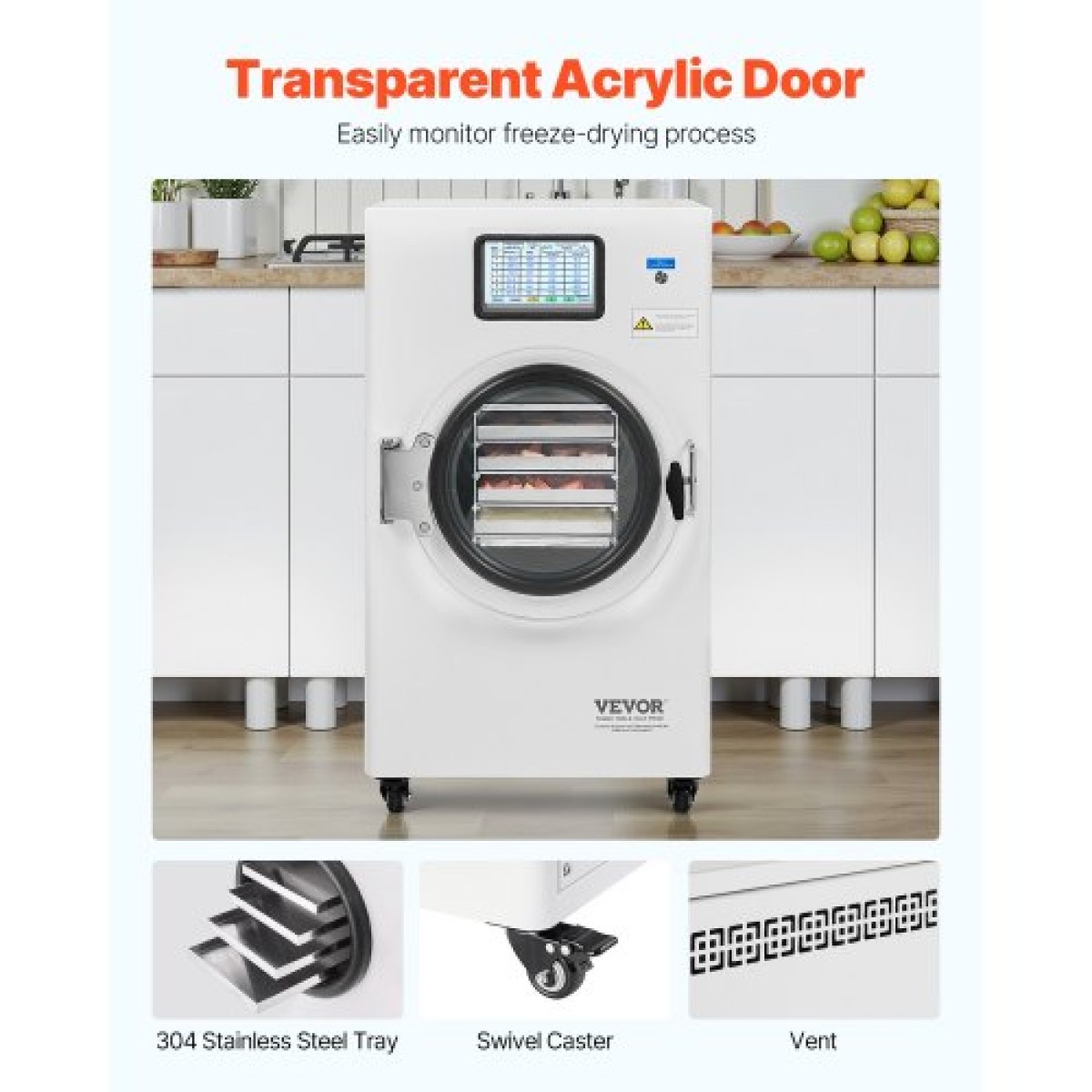 VEVOR Vacuum Freeze Dryer Machine, 8,8-13,2 LBS/Batch Food Freeze Drying Machine με δίσκους 4 στρώσεων, αντλία κενού, ρυθμιζόμενο χρονόμετρο και έλεγχο θερμοκρασίας, για φρούτα λαχανικά κρέας, λευκό