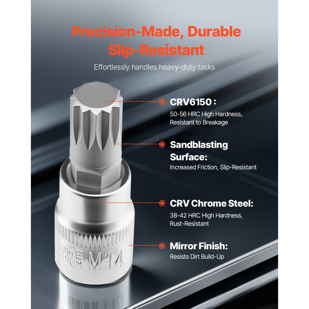 VEVOR XZN Triple Square Spline Bit Socket Set, 10-Pecece M4 - M18, Premium Cr-V Steel, 1/4 in, 3/8 in, and 1/2 in Drives, with Enhanced Storage Case, Triple Square Socket Socket for Hand Use, Αυτοκίνητο