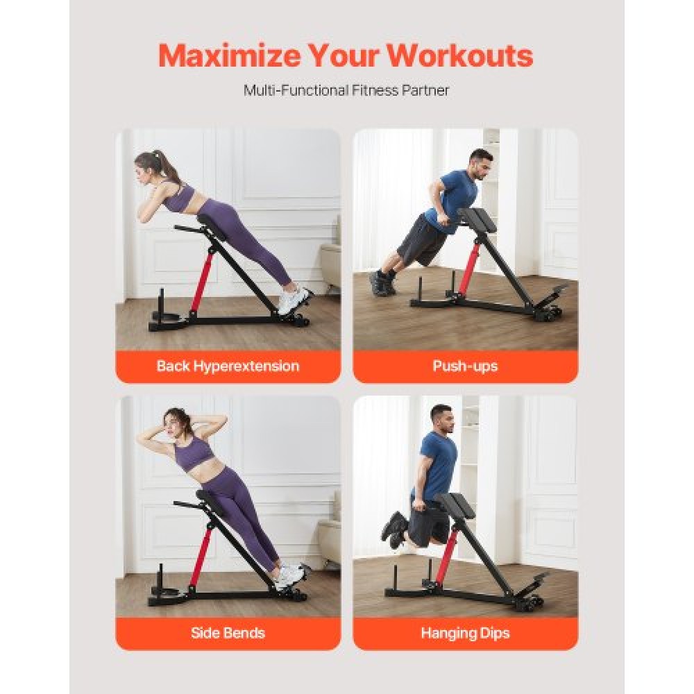 VEVOR Roman Chair Hyperextension Πάγκος, Ρυθμιζόμενο μηχάνημα επέκτασης 350 lbs, Εξοπλισμός άσκησης πολλαπλών λειτουργιών για προπόνηση γλουτών, οπίσθιων μηριαίων, κάτω πλάτης και κοιλιακού, πάγκος βαρών γυμναστικής για γυμναστήριο στο σπίτι