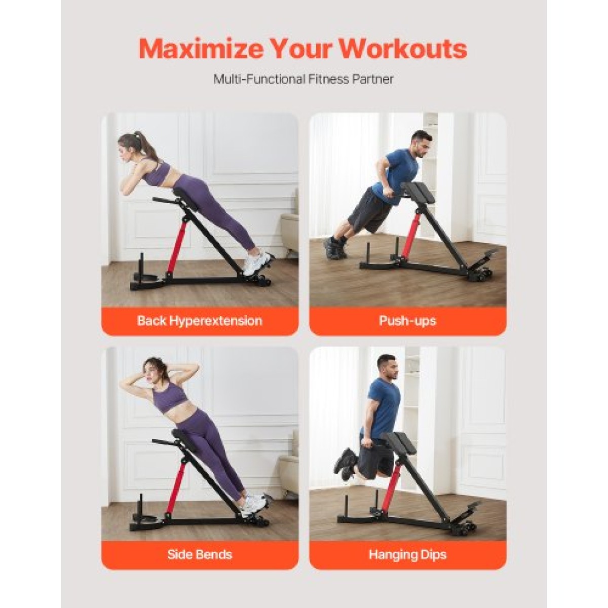 VEVOR Roman Chair Hyperextension Πάγκος, Ρυθμιζόμενο μηχάνημα επέκτασης 350 lbs, Εξοπλισμός άσκησης πολλαπλών λειτουργιών για προπόνηση γλουτών, οπίσθιων μηριαίων, κάτω πλάτης και κοιλιακού, πάγκος βαρών γυμναστικής για γυμναστήριο στο σπίτι
